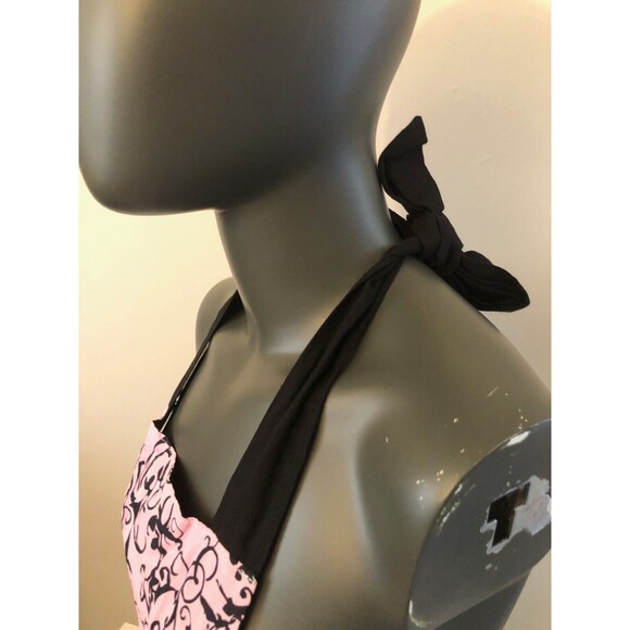 Flirty Aprons Pink w/Black Scroll Pattern & Ruffle Back or Side Tie Adult One Sz - Picture 6 of 9